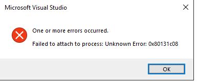 In Server Manager, click Manage, and then click Add Roles and Features. . Failed to attach to process unknown error 0x80131c08